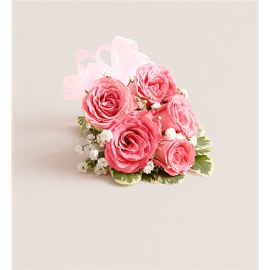 Pink Spray Rose Corsage Light Pink Bow