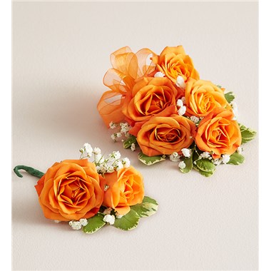 Orange Spray Corsage & Bout-Orange Bow