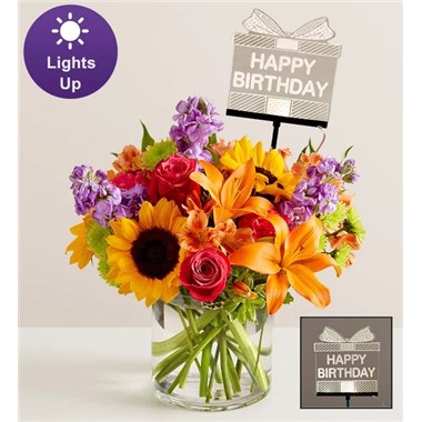Floral Embrace&trade; With Happy Birthday Led Pick